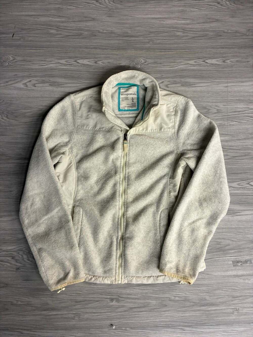 Aeropostale Fleece Jacket Size L Off White Full Zip